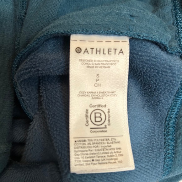 Athleta Cozy Karma II Sweatshirt Women's Size S Teal Blue Mock Neck Pullover - Picture 4 of 5